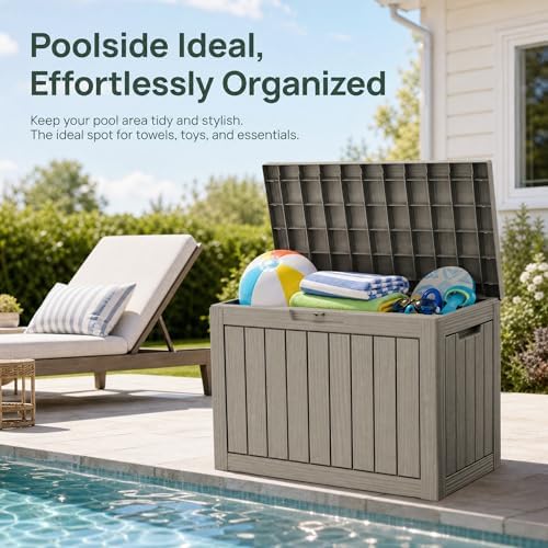 Outdoor Storage Box Resin Deck Box Waterproof Gray Brown 51 Gallon