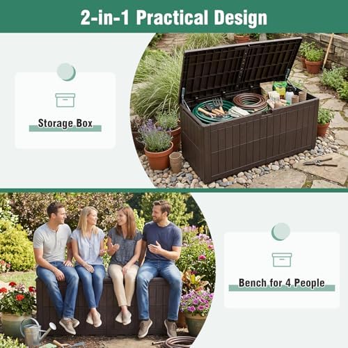 Tangkula 180 Gallon Outdoor Storage Box with Lockable Lid