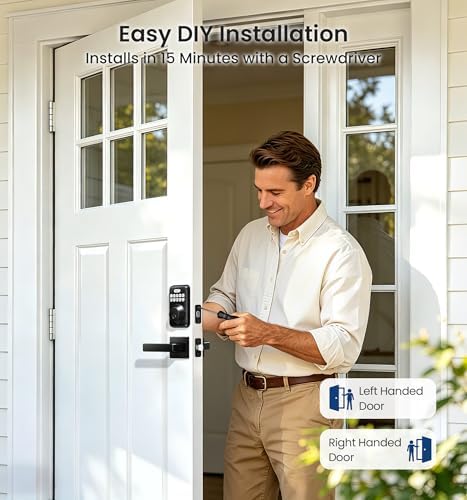 Veise DK01-B Keyless Entry Deadbolt Lock with Handle Set, Matte Black