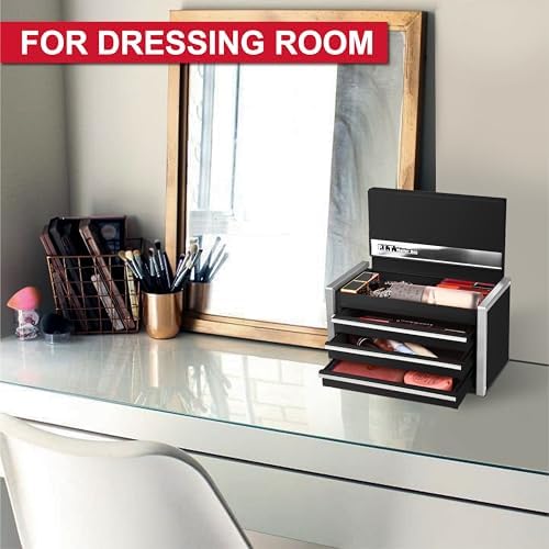 P.I.T. Mini Tool Box,3 Drawers Small Metal Toolbox for Tools Storage,Black