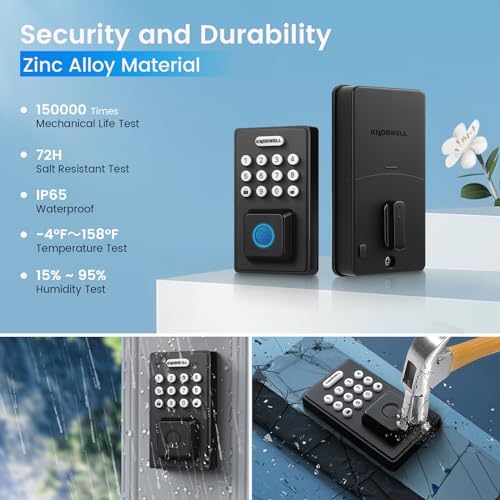 KNOBWELL Smart Lock Deadbolt for Front Door, Fingerprint Keyless Entry Door Lock, Biometric Touch Digital Keypad Deadbolt, Electronic Password Door Locks with Bluetooth and APP Control