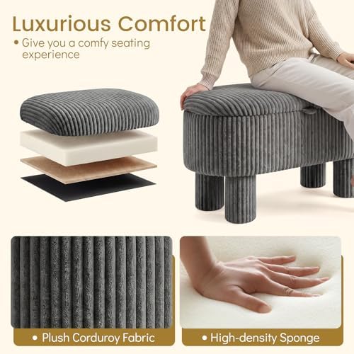 GIANTEX 42'' Storage Ottoman Bench, Corduroy Fabric Upholstered End of Bed Bench with Hidden Storage Compartment & Legs, Blanket Storage Chest for Living Room, Bedroom, Entryway (Gray)