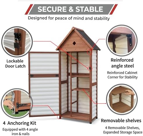 70" Tall Weatherproof Outdoor Storage Cabinet, Vertical Garden Shed