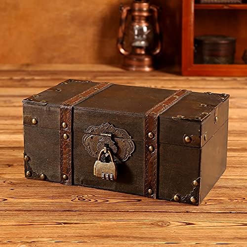 Vintage Decorative Wood Treasure Chest with Lock Jewelry Storage Box, Grey