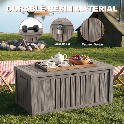EFU Outdoor Storage Box 280 Gallon Deck Box, Waterproof Resin, Grey