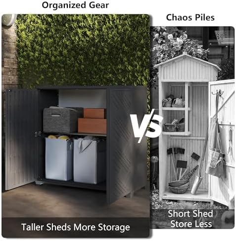Diamond Cabinet with 1 Shelf, Black 33.5×15.1×34.3 Inch - Waterproof UV-Resistant Outdoor Storage for Patio, Poolside & Indoor - Store Brooms Trash Bins