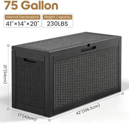 Outdoor Storage Box Waterproof, 75 Gallon Deck Box for Patio Storage