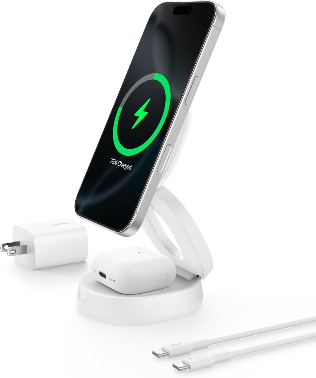 Belkin MagSafe Charger Compatible, 2-in-1 Qi2 Wireless Charging Station 15W