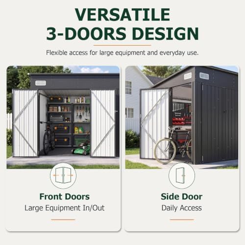 8'x10' Lean to Shed Metal Storage Shed with Floor,Triple Door