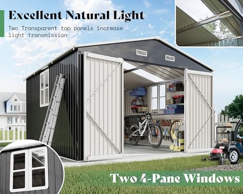 AMERLIFE 10x12x7 FT Outdoor Storage Shed with 2 Transparent Panels