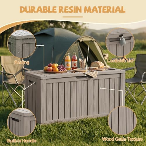 EFU Outdoor Storage Box Waterproof,150 Gal Gen 2 Resin Deck Box With Wheels