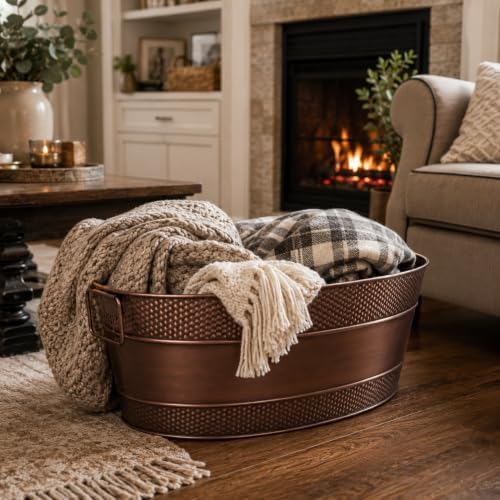 BREKX Copper Galvanized Firewood Storage Bin with Handles, 25-Qt