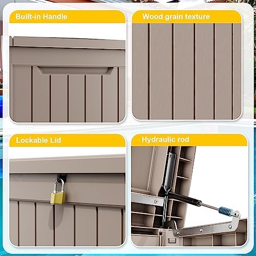 Outdoor Waterproof Resin Storage Deck Box Lockable Outside Bench UV Resistant Bin Patio Porch Furniture Pool Float Garden Tool Cushion (Grey, 280 Gallon)