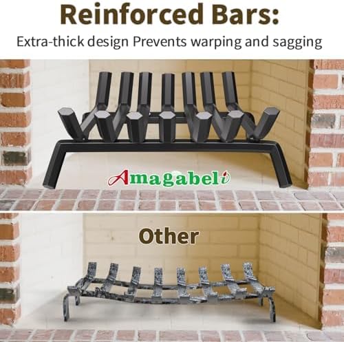 AMAGABELI GARDEN & HOME Fireplace Grate Log Holder 21 Inch Firewood Burning Rack Heavy Duty Wrought Iron Solid Steel for Chimney Hearth Fire Pit Outdoor Kindling Tools Wood Stove Accessories