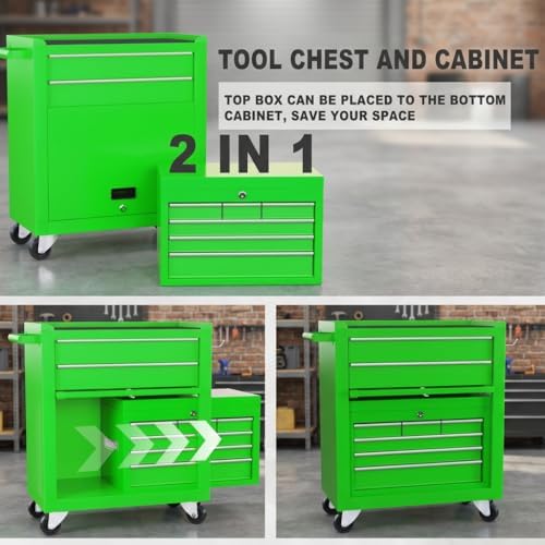 Dawmilon 8-Drawer Rolling Tool Chest, Detachable 2-in-1 Tool Box with Wheel