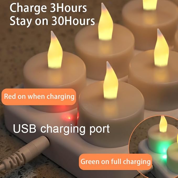 Rechargeable LED Tea Lights, Flickering Flameless Candles with Remote Timer, 12 PCS Electric Battery Operated Candles with Charging Base for Christmas Halloween Weddings Decorative