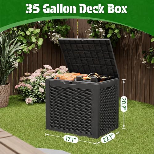 Outdoor Storage Box Waterproof, 35 Gallon Deck Box for Patio Storage