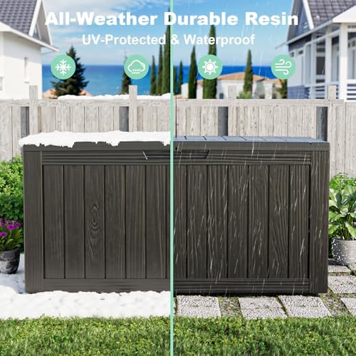 90 Gallon Waterproof Outdoor Storage Box,Resin Deck Box,Lockable Outside Storage Box Container for Patio Furniure,Garden,Tools (90 Gallon,Black)