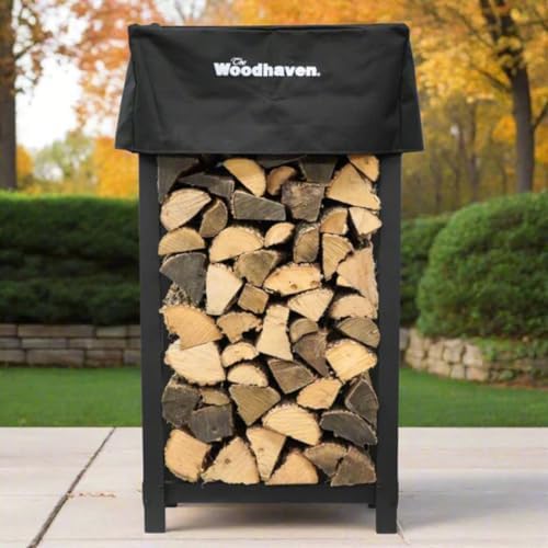 Woodhaven Black 4ft x 2ft Firewood Rack - Indoor And Outdoor Use With Cover - Perfect For Firewplace, Firepit, BBQ and More - Made In USA - Heavy Duty