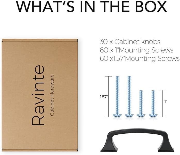 Ravinte Cabinet Pulls 3 Inch Matte Black Kitchen Cabinet Handles 30 Pack | Drawer Pulls Kitchen Cabinet Hardware Black Cabinet Drawer Handles Arch Pull Solid Big Square Foot