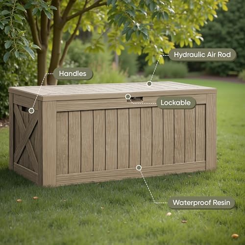 Flamaker Internal 120 Gallon Deck Box Waterproof, Large Outdoor Storage Box