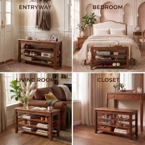 Shoe Rack Bench with Storage 3 Tier Solid Wood Entryway Shoe Rack 39.4"