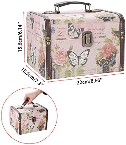 ELLDOO Decorative Treasure Chest Box, Wooden + PU Leather Storage Box for Jewelry Trinkets, Keepsakes box for Girls Women Gifts (Butterfly Pattern, Large)