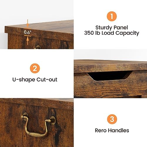 IDEALHOSUE 39.4" Storage Chest, Wooden Storage Bench with Safety Hinge, Retro Blanket Storage Trunk for Entryway, Living Room, Supports 350 lb, Rustic Brown