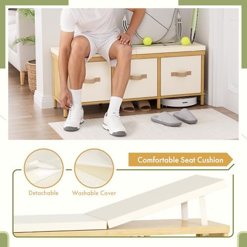 Shoe Bench, 43.3" Storage Bench, Entryway Bench with Cushion Seat