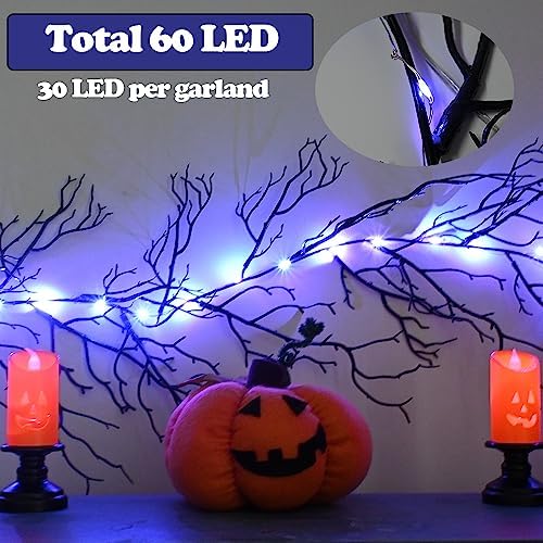 HamiFinee Halloween Dead Branch Garland with Timer 2 Pack 6 Feet 30 LED Battery Operated Prelit Garland Black Branch Garlands for Fall Halloween Party Mantle Wall Indoor Outdoor Decoration