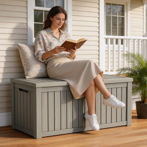 Mars Villa Deck Box, Outdoor Storage Box Waterproof, 120 Gallon, Grey