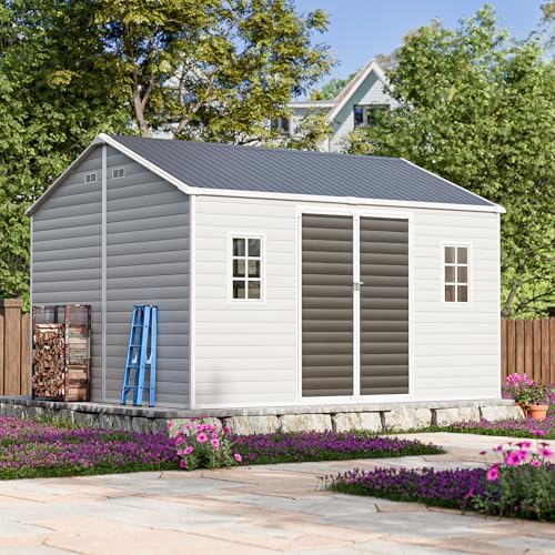 WACASA 10x12 FT Large Resin Plastic Outdoor Storage Shed with Floor