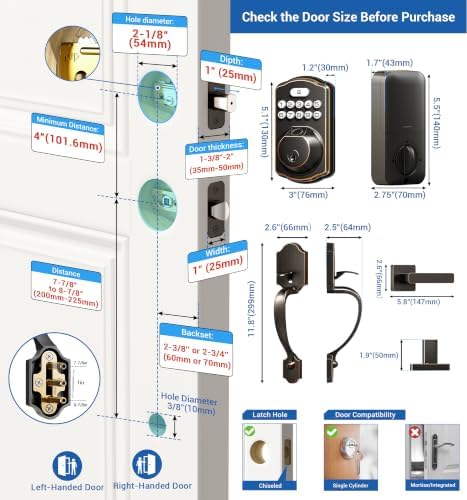 Veise KS02D Fingerprint Deadbolt Lock with Handle Set, Oil Rubbed Bronze