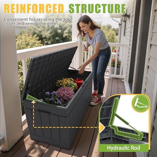 Greesum Outdoor Storage Box 82 Gallon Storage Bin with Lid for Patio Furniture, Garden Tools, Pool Supplies, Waterproof and UV Resistant, Lockable, Gray