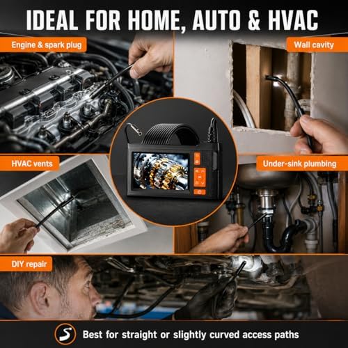 dual lens borescope camera 33ft with 4.3'' hd, front angle view