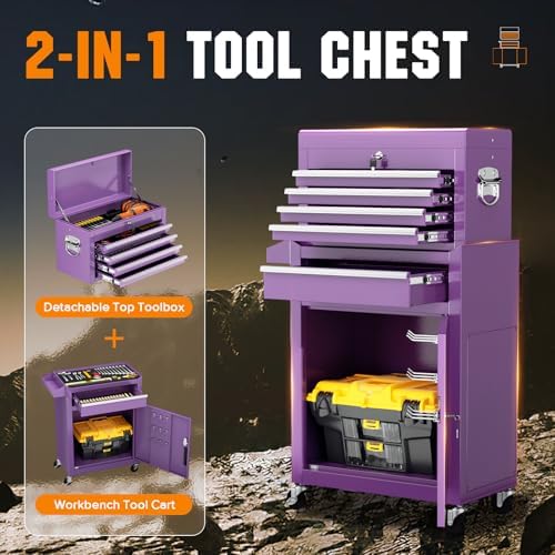 Crownland 5-Drawer Rolling Tool Chest with Wheels, Purple