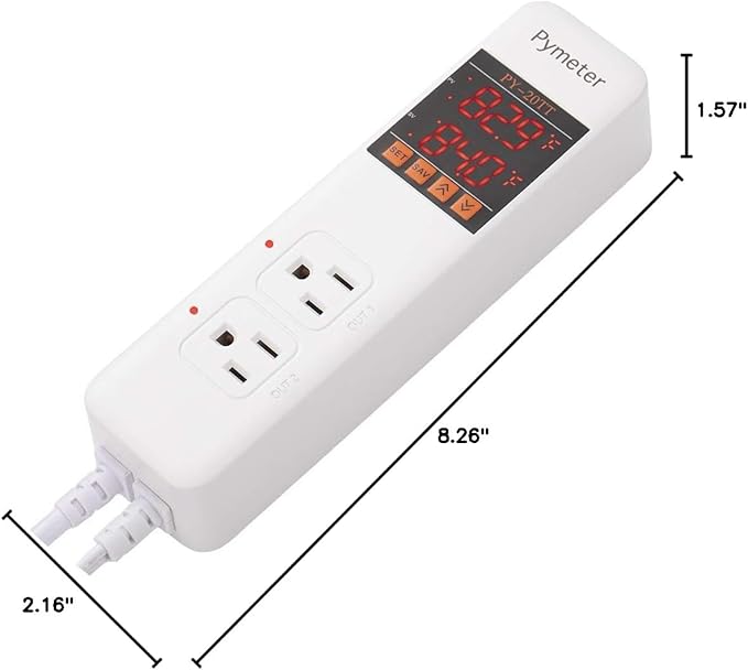 Pymeter 2 in 1 Digital Temperature Controller Dual Outlet Heat Mat Thermostat