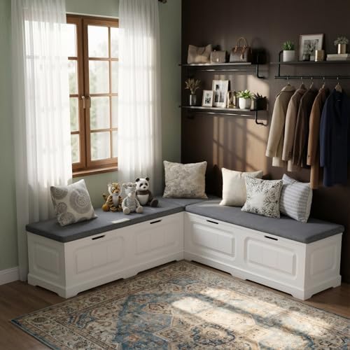 PAKASEPT Breakfast Nook Bench, L Shaped Storage Bench with Cushion