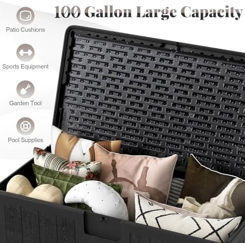 HAPPYGRILL 100 Gallon Outdoor Storage Deck Box with Lockable Design