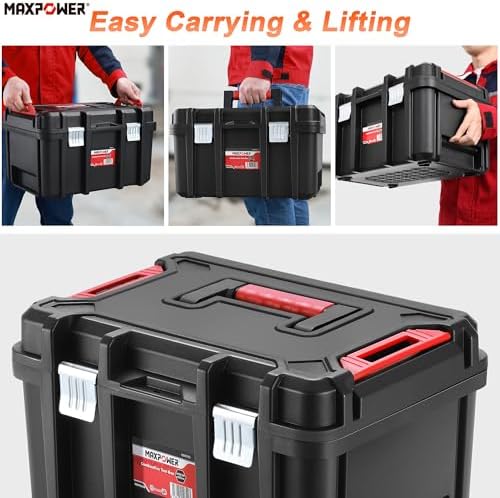 MAXPOWER 16-inch Stackable Tool Box, 10" H, Metal Latches, Removable Tray