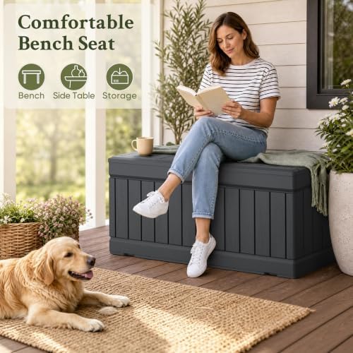 Devoko 78 Gallon Deck Box, Waterproof Resin Outdoor Storage Box