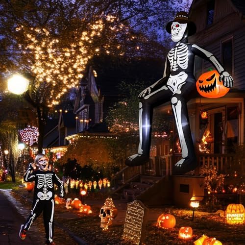 10 ft Inflatable Skeleton Halloween Decor Outdoor, Blow Ups Giant Skeleton