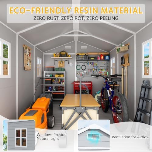 PIPLEO 8x10 FT Resin Outdoor Storage Shed with Floor