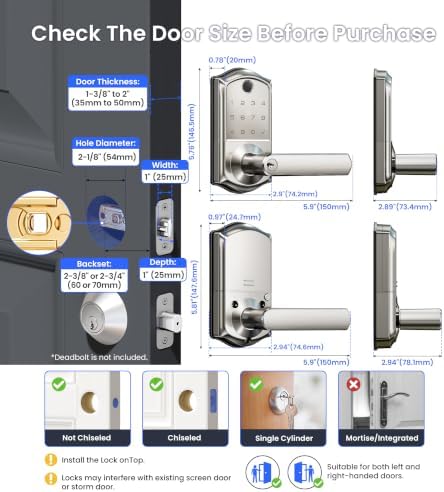 Veise VE019 Smart Lever Lock, Keypad Door Knob with Handle, Satin Nickel