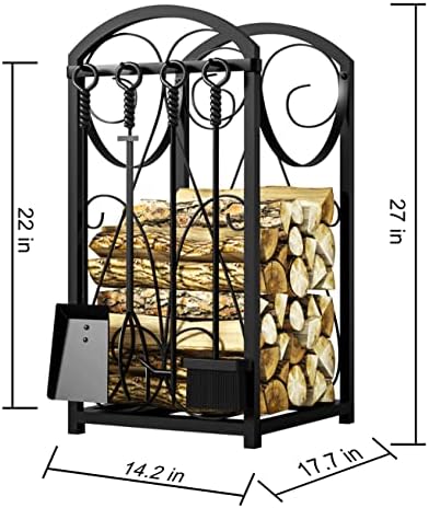 Kingson Firewood Rack Indoor/Outdoor Log Holder, Black