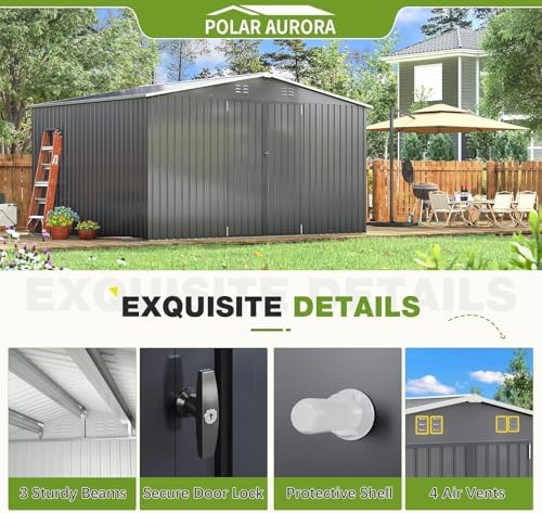 Polar Aurora 10x12 Outdoor Storage Metal Shed with Updated Frame Structure