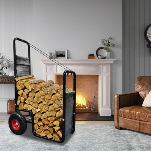 Doublehorse Firewood Cart 27x20x44 in Steel Pneumatic Wheels Gray