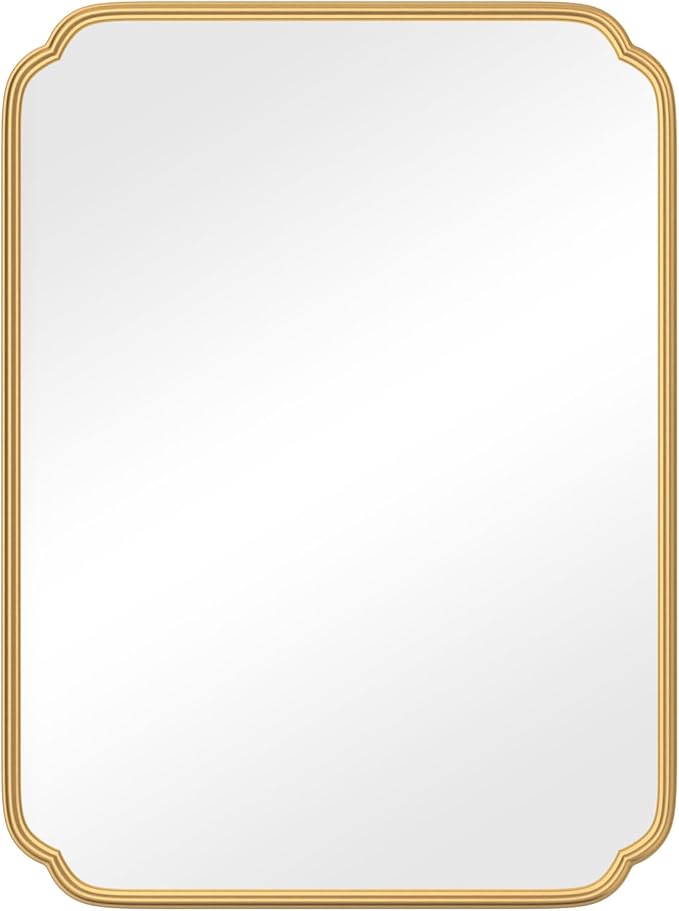 30" x 40"Gold Bathroom Mirror for Over Sink, Modern Rounded Corner Rectangle