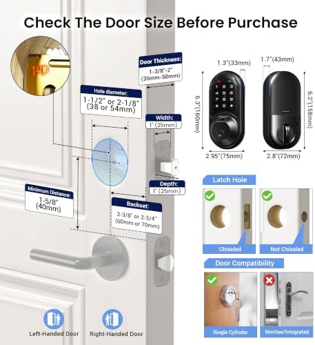 Veise RZ07 Fingerprint Smart Door Lock Deadbolt, App Control, Matte Black