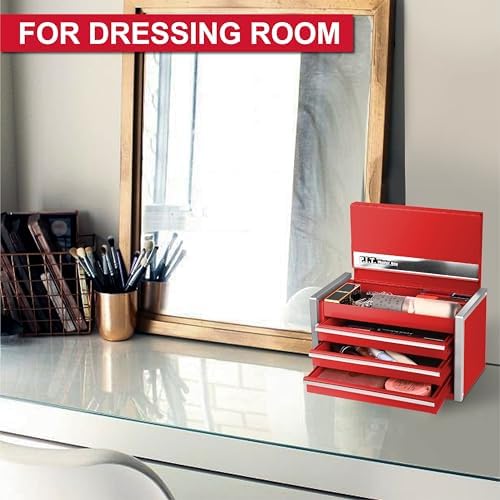 P.I.T. Mini Tool Box,3 Drawers Small Metal Toolbox for Tools Storage,Red